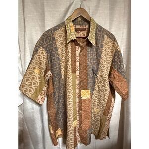 Tori Richard 2XL Brown Patterned Cotton Hawaiian Shirt Short Sleeve Aloha Tribal